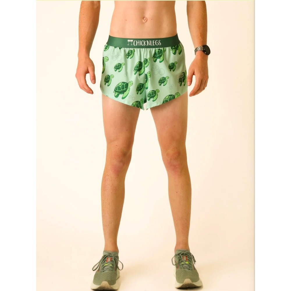 ChicknLegs Men's Running Shorts Turtle Print Lined Athletic Green Size Medium